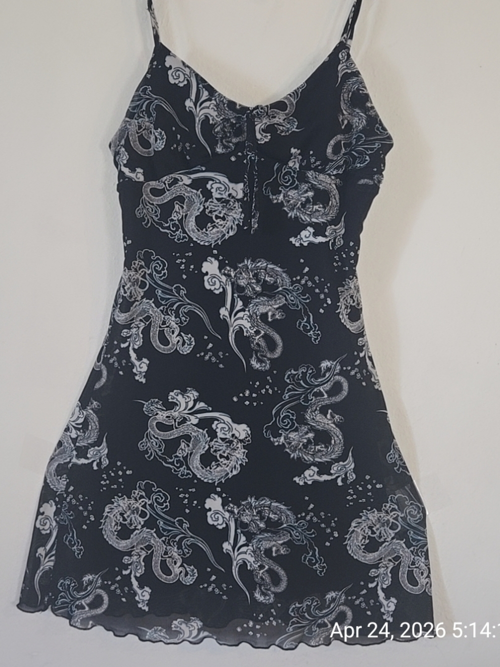 Justify Black Slip Dress with White Dragon Print